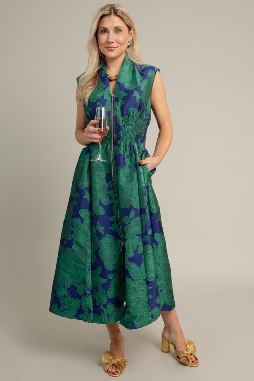 Floral Jacquard Zip Maxi, Green