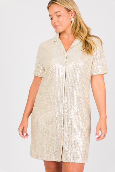 Sequin Shirt Dress, Silver