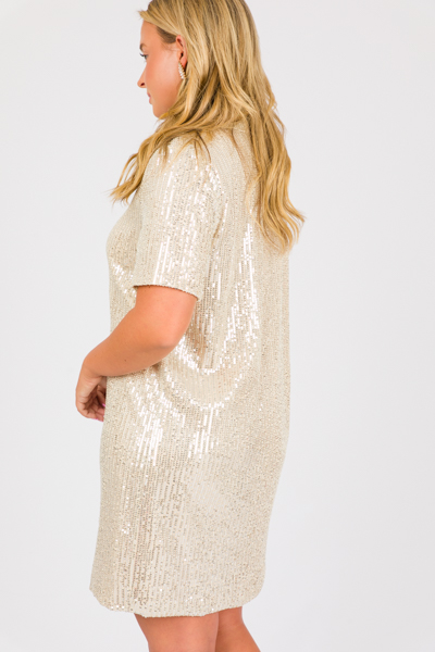 Sequin Shirt Dress, Silver