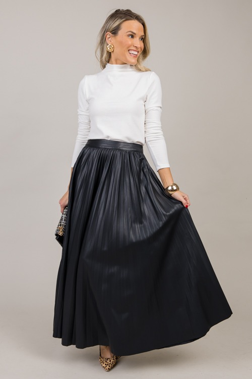 Leather Pleated Maxi Skirt, Black