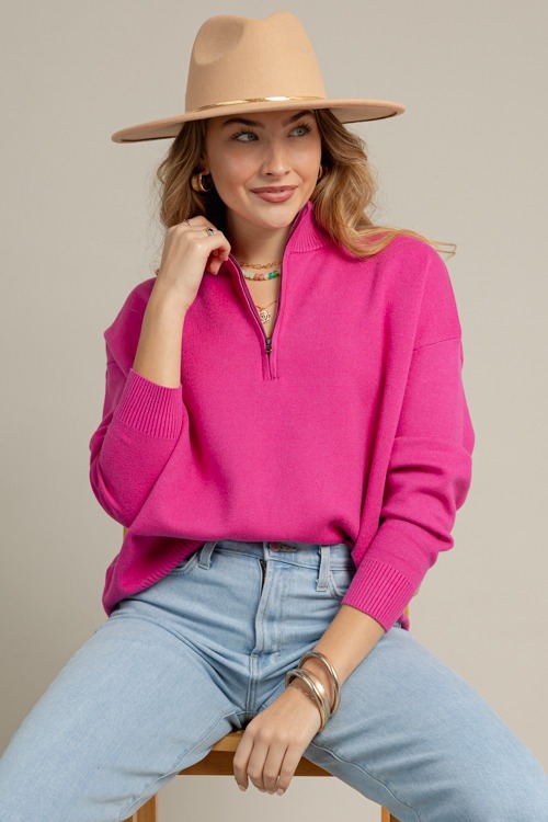 Half Zip Sweater, Magenta Pink