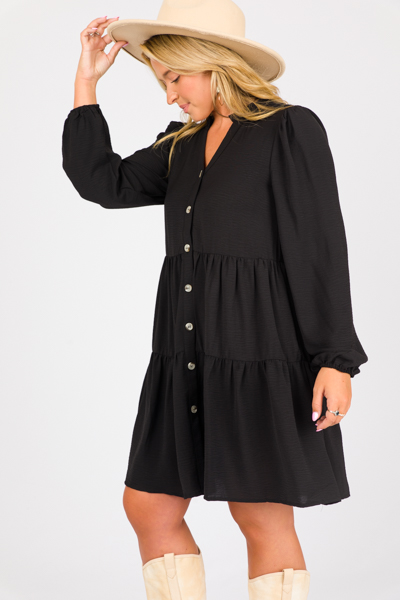 Kenzie Button Dress, Black