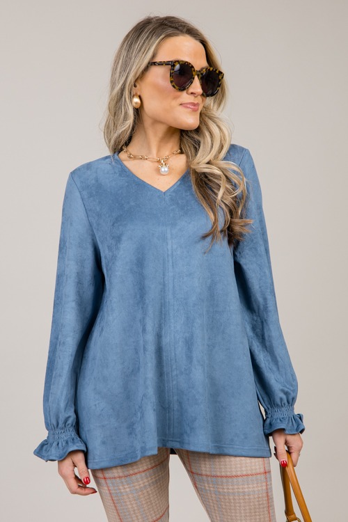 Abigail Suede Top, Dusty Blue