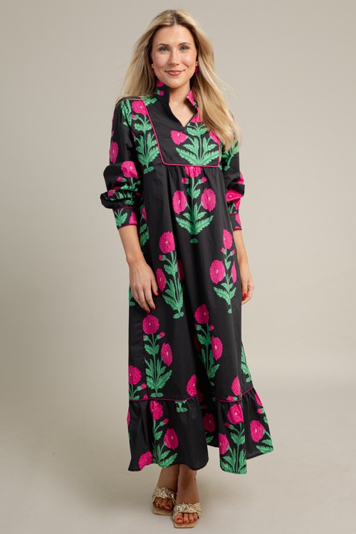 Floral Piping Trim Maxi, Black