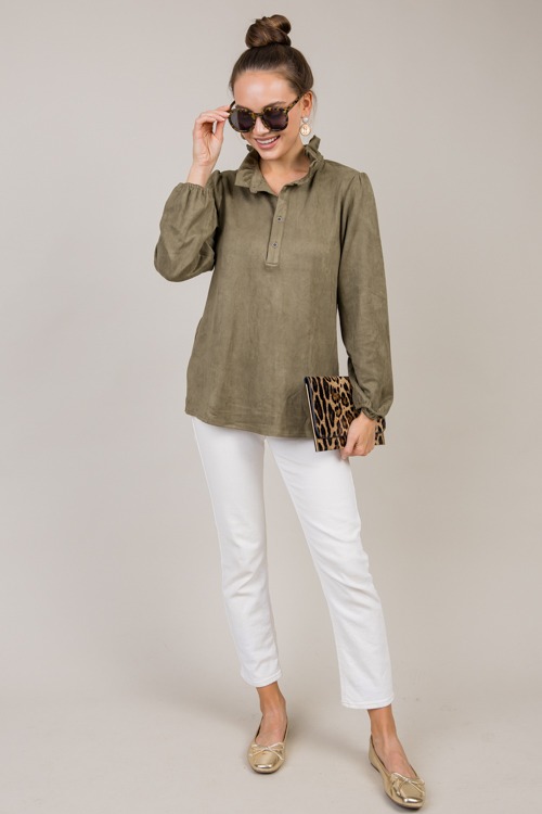 Suede Ruffle Collar Top, Olive - 1022-185.jpg