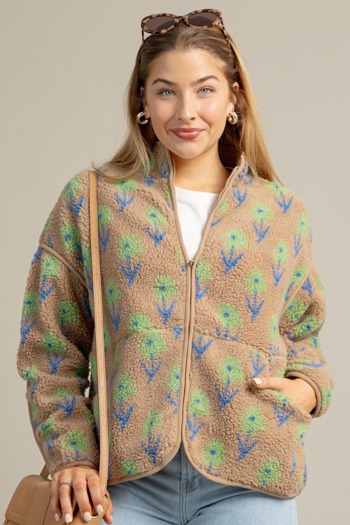 Fuzzy Floral Jacket, Mocha