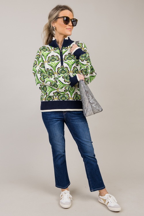 Floral Half Zip Sweater, Green - 1022-67.jpg