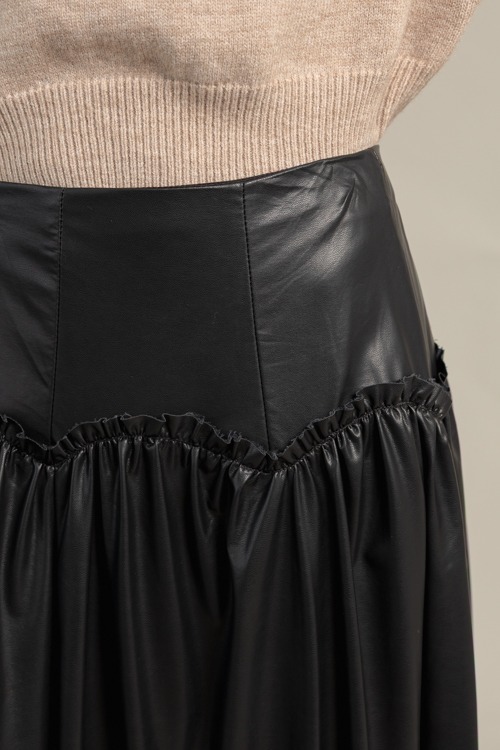 Ruffle Seam Leather Skirt, Black - 1022-79.jpg