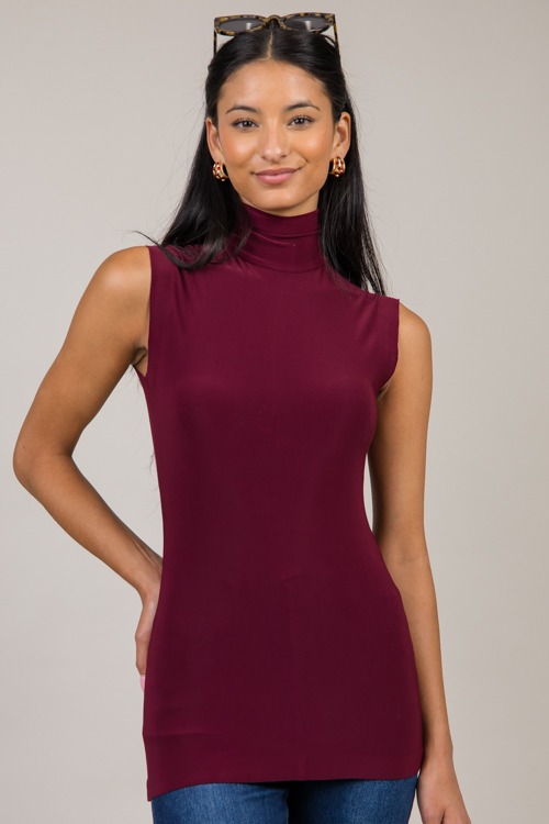 Fitted Turtleneck Top, Burgundy