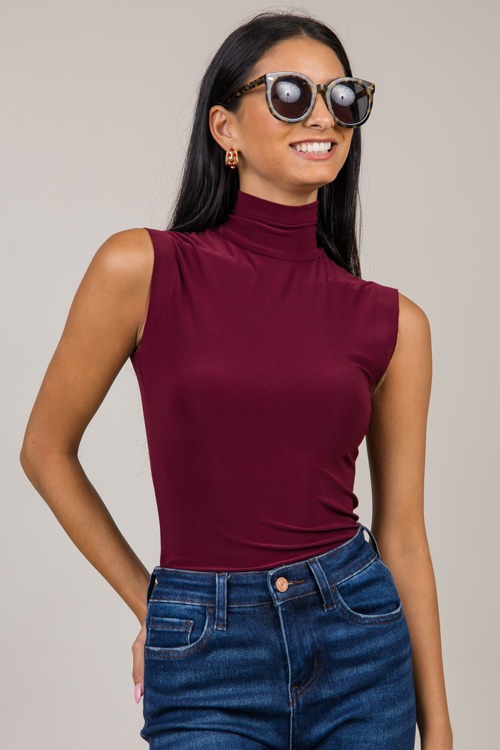 Fitted Turtleneck Top, Burgundy - 1023-15.jpg