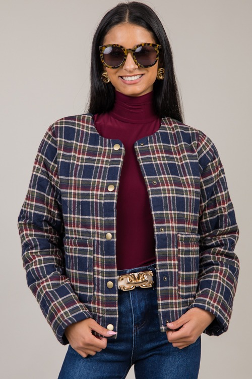 Plaid Quilted Jacket, Navy - 1023-2.jpg