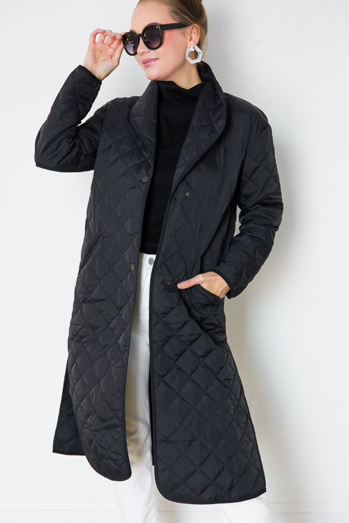 Long Quilted Jacket, Black