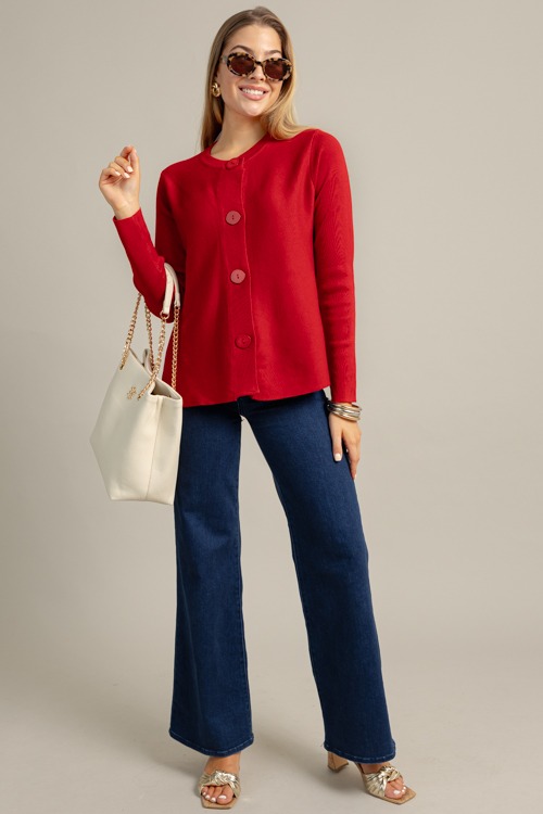 Button Front Cardigan, Red