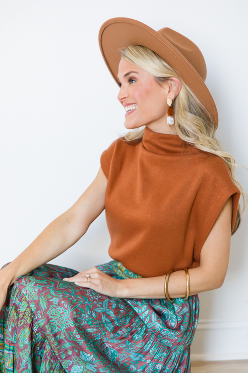 Sue Sleeveless Mock Sweater, Camel