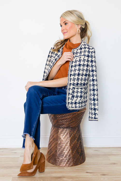 Gold Accent Tweed Jacket, Navy