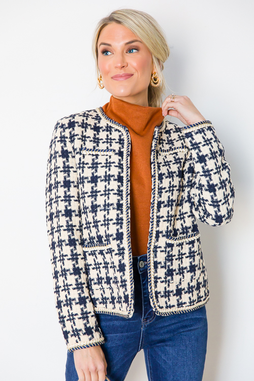 Gold Accent Tweed Jacket, Navy