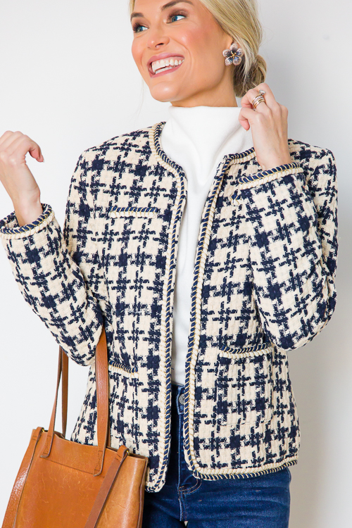 Gold Accent Tweed Jacket, Navy