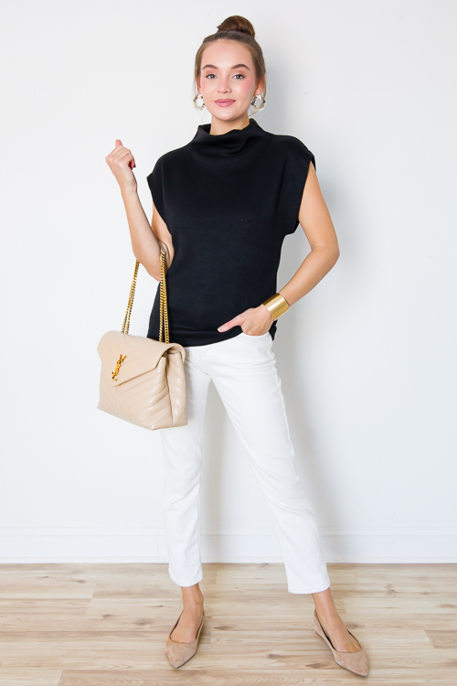 Sue Sleeveless Mock Sweater, Black