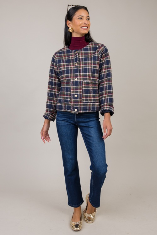 Plaid Quilted Jacket, Navy