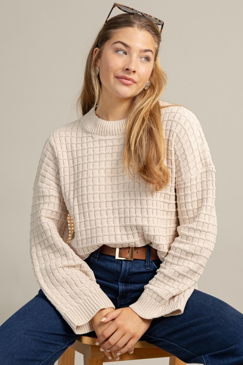 Textured Solid Sweater, Ecru