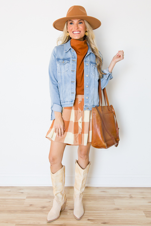 Checkered Button Up Dress, Caramel