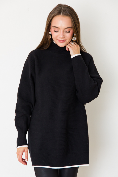 Contrast Trim Sweater, Black