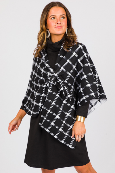 Sophisticated Sweater Wrap, Black White Plaid