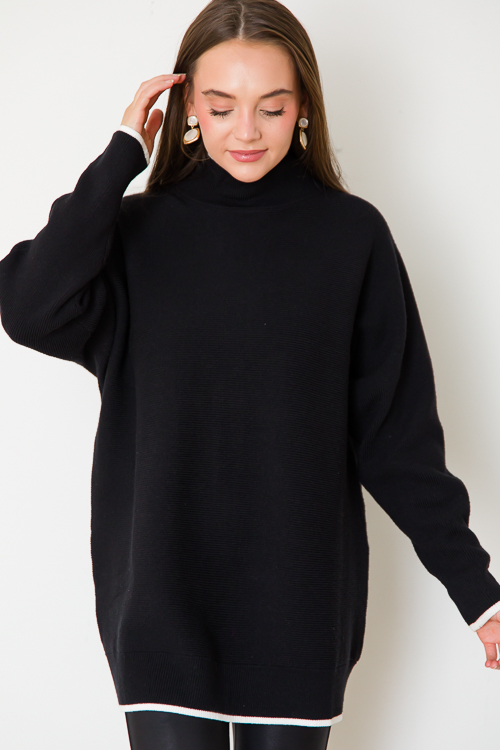 Contrast Trim Sweater, Black