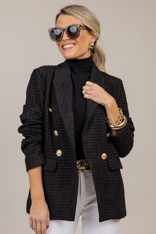 Metallic Tweed Blazer, Black