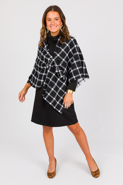 Sophisticated Sweater Wrap, Black White Plaid