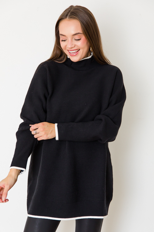 Contrast Trim Sweater, Black - New Arrivals - The Blue Door Boutique