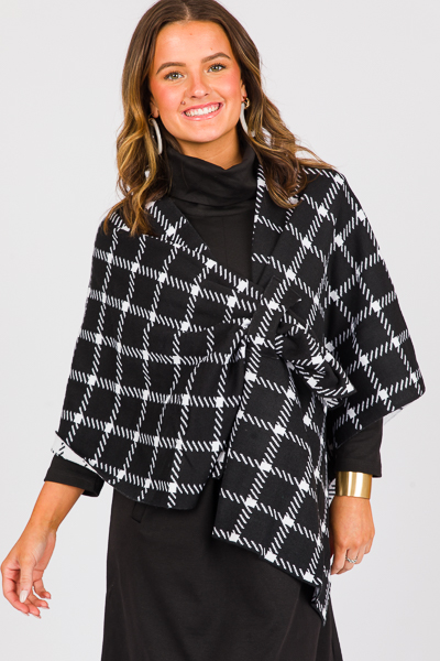 Sophisticated Sweater Wrap, Black White Plaid