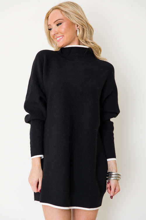 Contrast Trim Sweater, Black