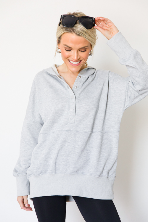 Snaps Hoodie Heather Grey New Arrivals The Blue Door Boutique 1348