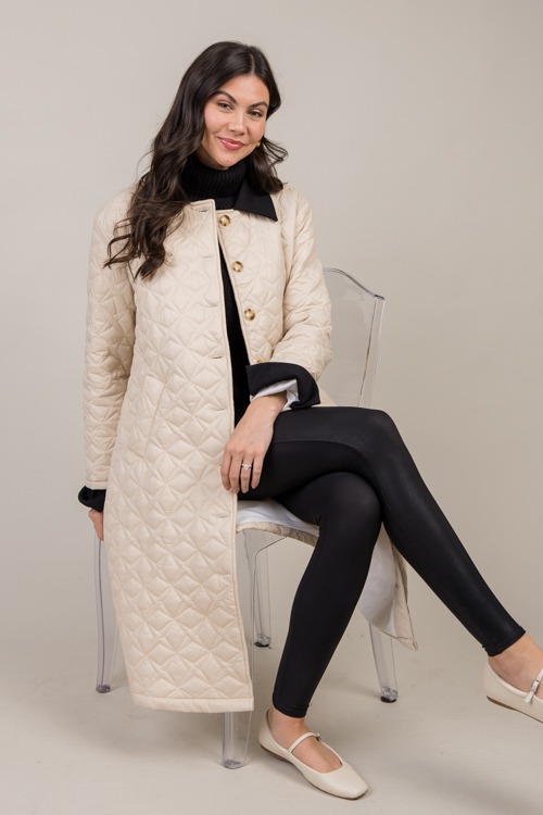 Contrast Trim Quilted Coat