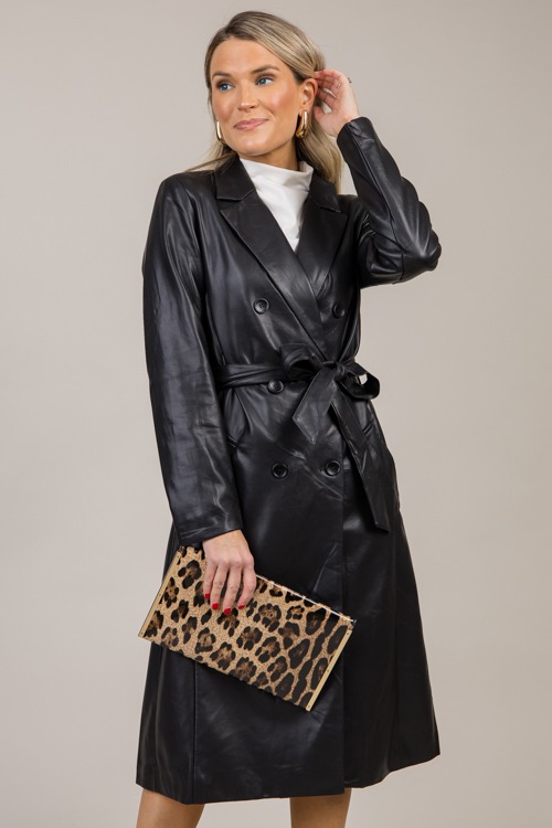 Leather Belted Coat, Black