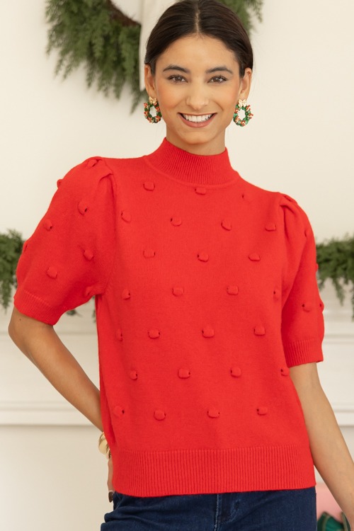 Raised Dots Sweater, Red