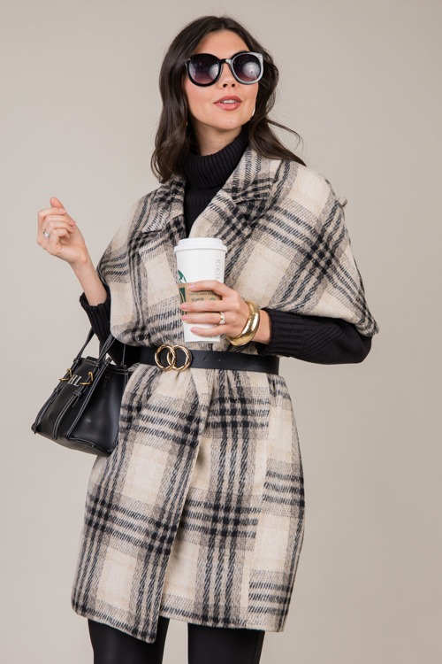 Short Sleeve Plaid Coat, Taupe - 1024-34h.jpg