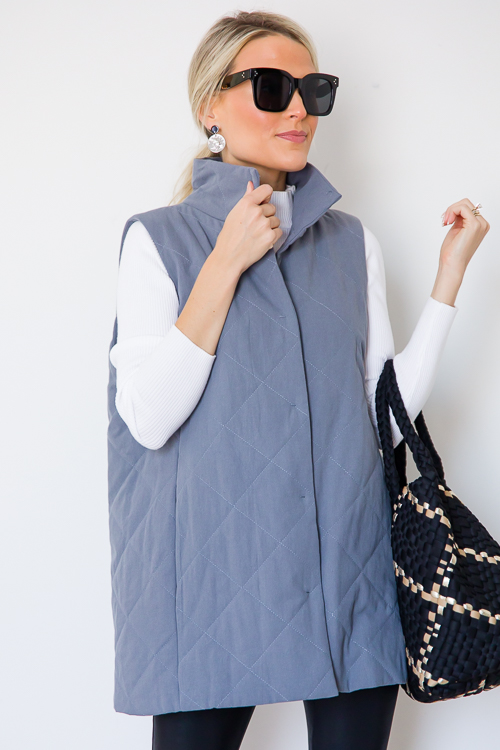 Quilted Vest, Dusty Blue