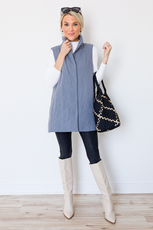 Quilted Vest, Dusty Blue