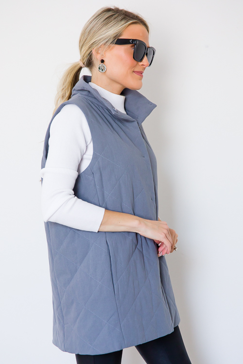 Quilted Vest, Dusty Blue