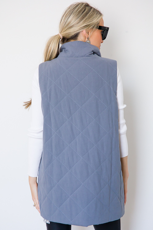 Quilted Vest, Dusty Blue