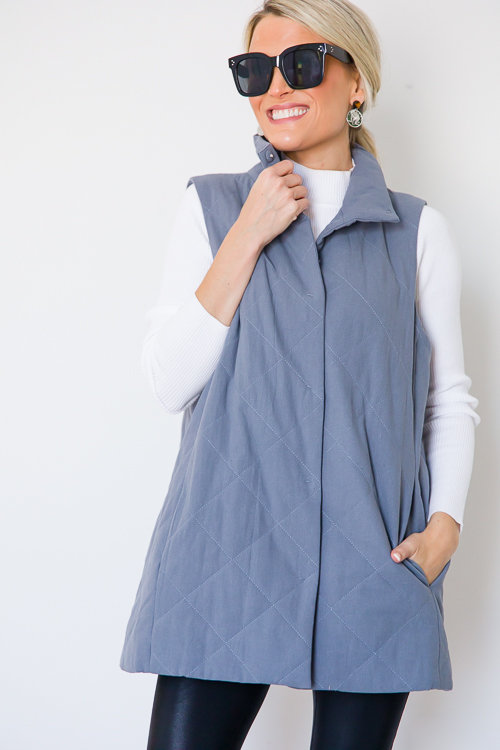 Quilted Vest, Dusty Blue