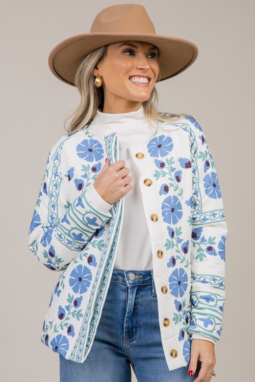 Belted Floral Button Jacket, Blue - 1024-58h.jpg