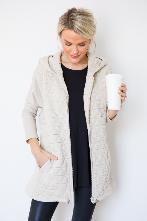 Rib Sleeve Texture Jacket, Beige
