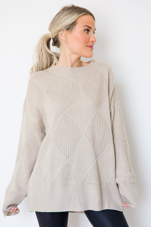 Diamond Texture Sweater, Oatmeal