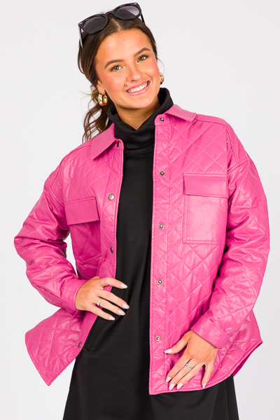 Quilted Leather Jacket, Dk. Fuchsia