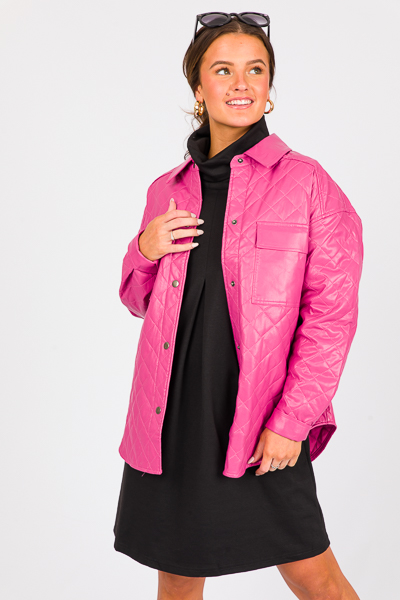 Quilted Leather Jacket, Dk. Fuchsia