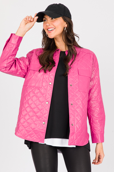 Quilted Leather Jacket, Dk. Fuchsia
