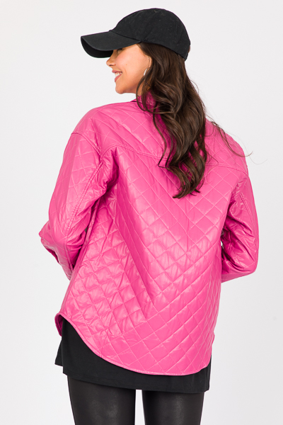 Quilted Leather Jacket, Dk. Fuchsia